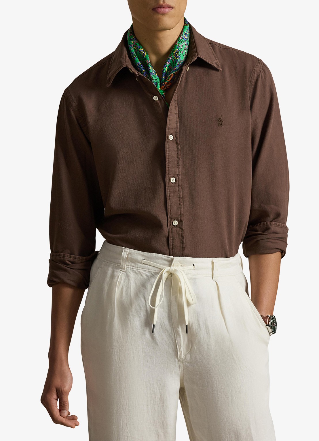 Ralph Lauren Custom fit overhemd met logoborduring - detail 3 nutmeg brown / bruin