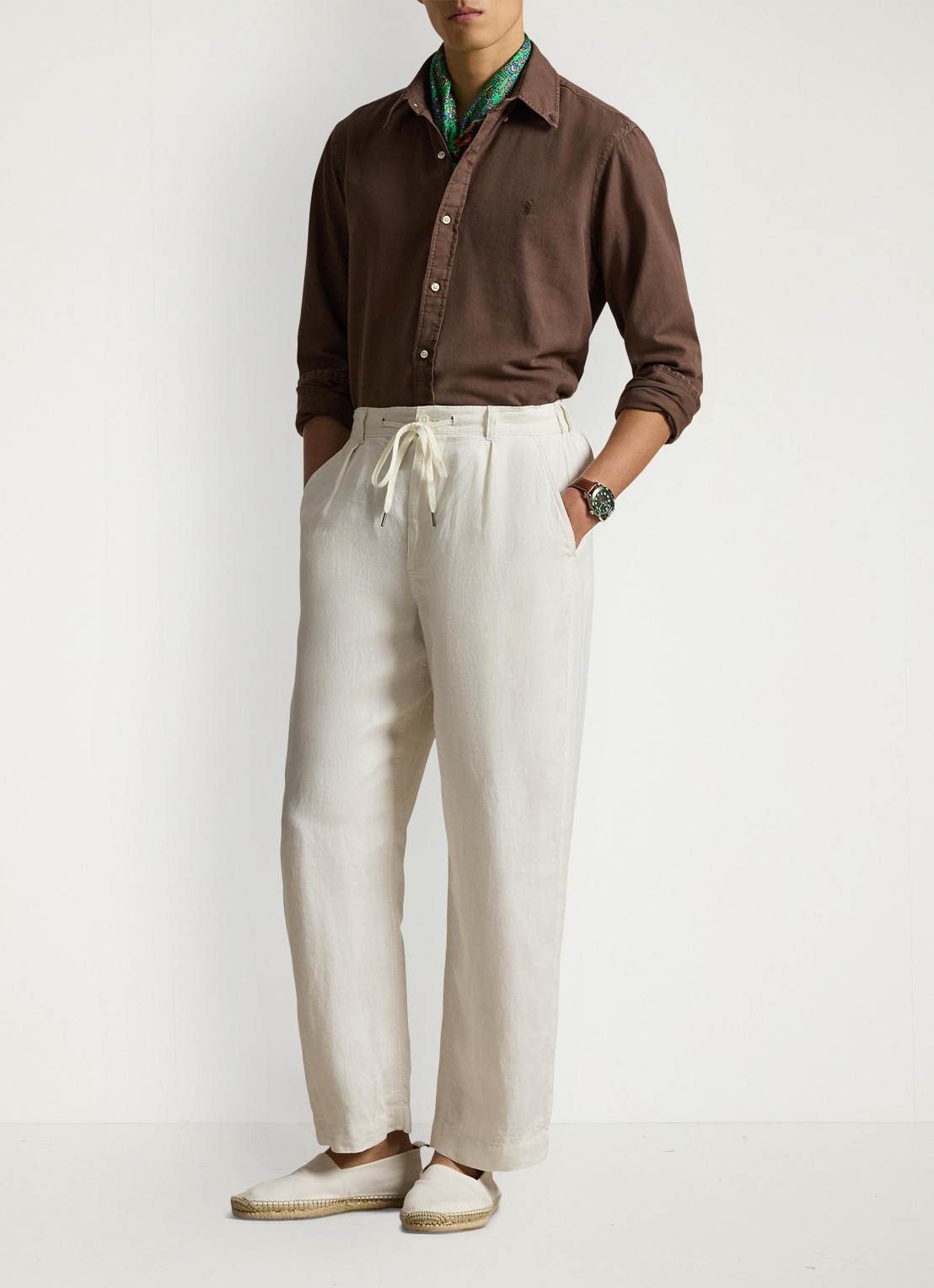 Ralph Lauren Custom fit overhemd met logoborduring - voorkant 2 nutmeg brown / bruin
