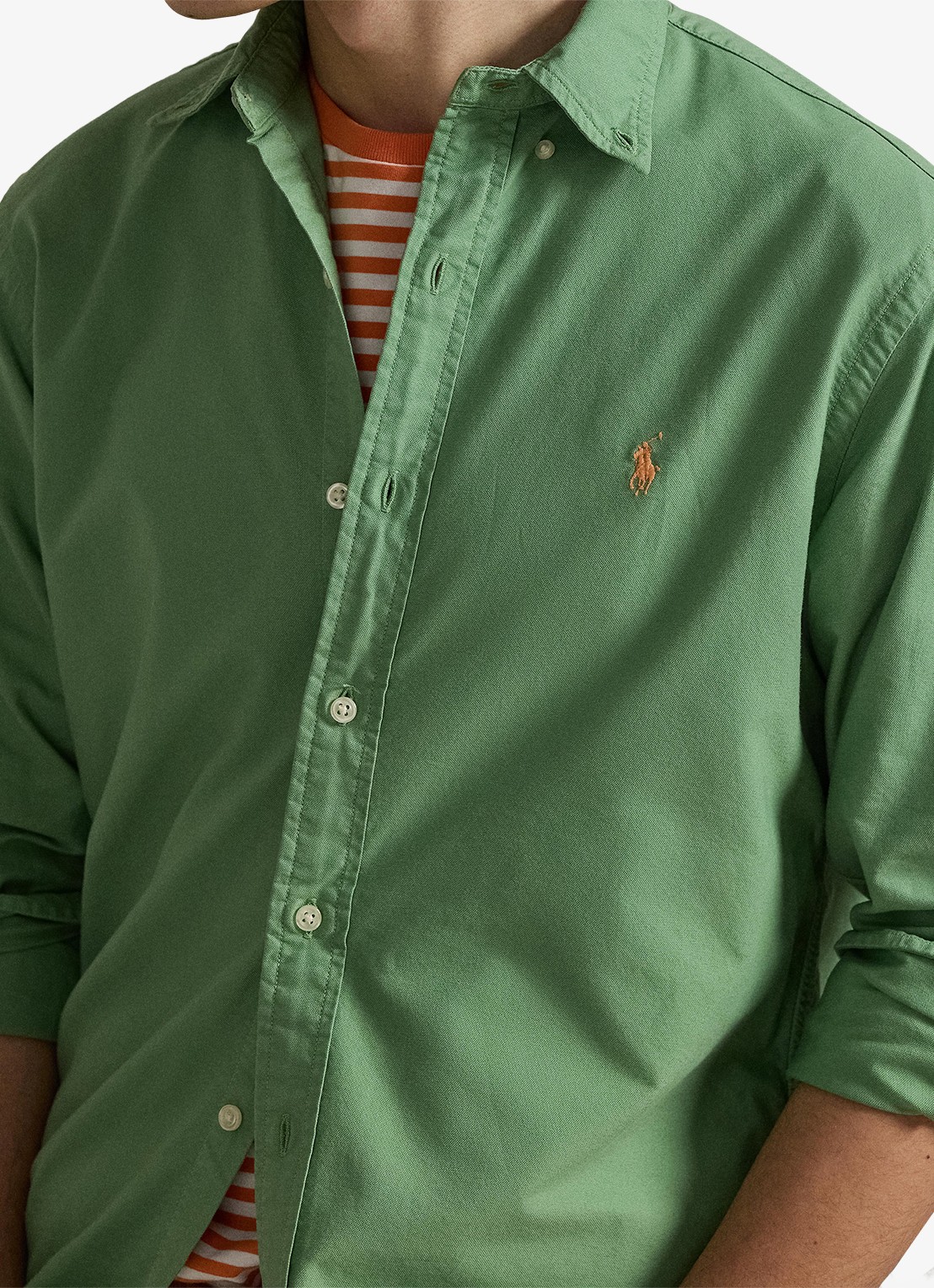 Ralph Lauren Custom fit overhemd met logoborduring - detail 2 outback green / groen