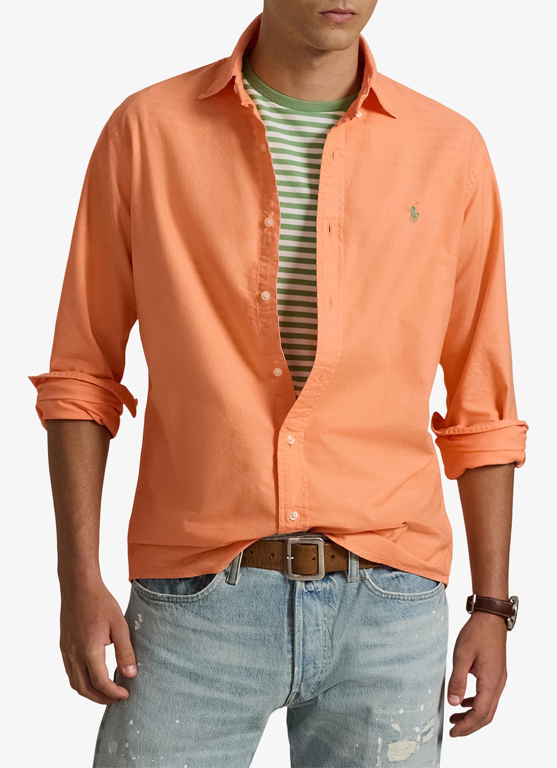 Ralph Lauren Custom fit overhemd met logoborduring - detail 4 pompano orange / oranje