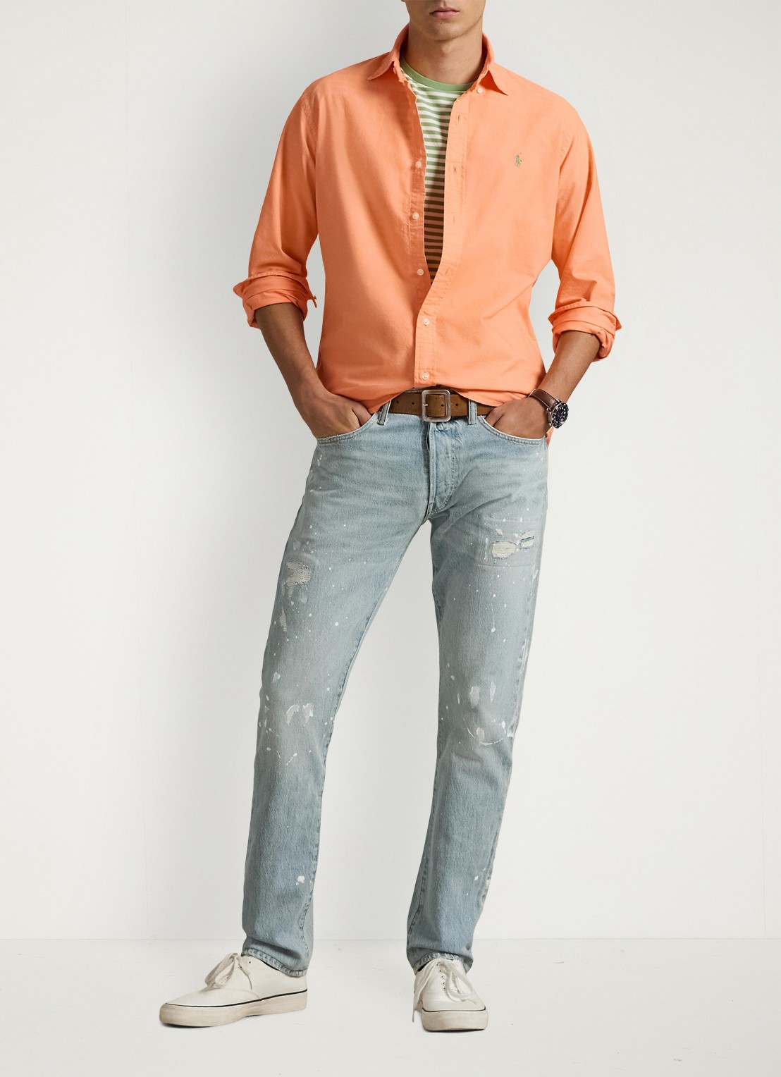 Ralph Lauren Custom fit overhemd met logoborduring - voorkant 2 pompano orange / oranje