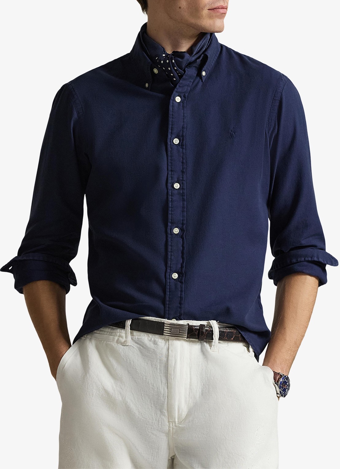 Ralph Lauren Custom fit overhemd met logoborduring - detail 3 cruise navy / donkerblauw