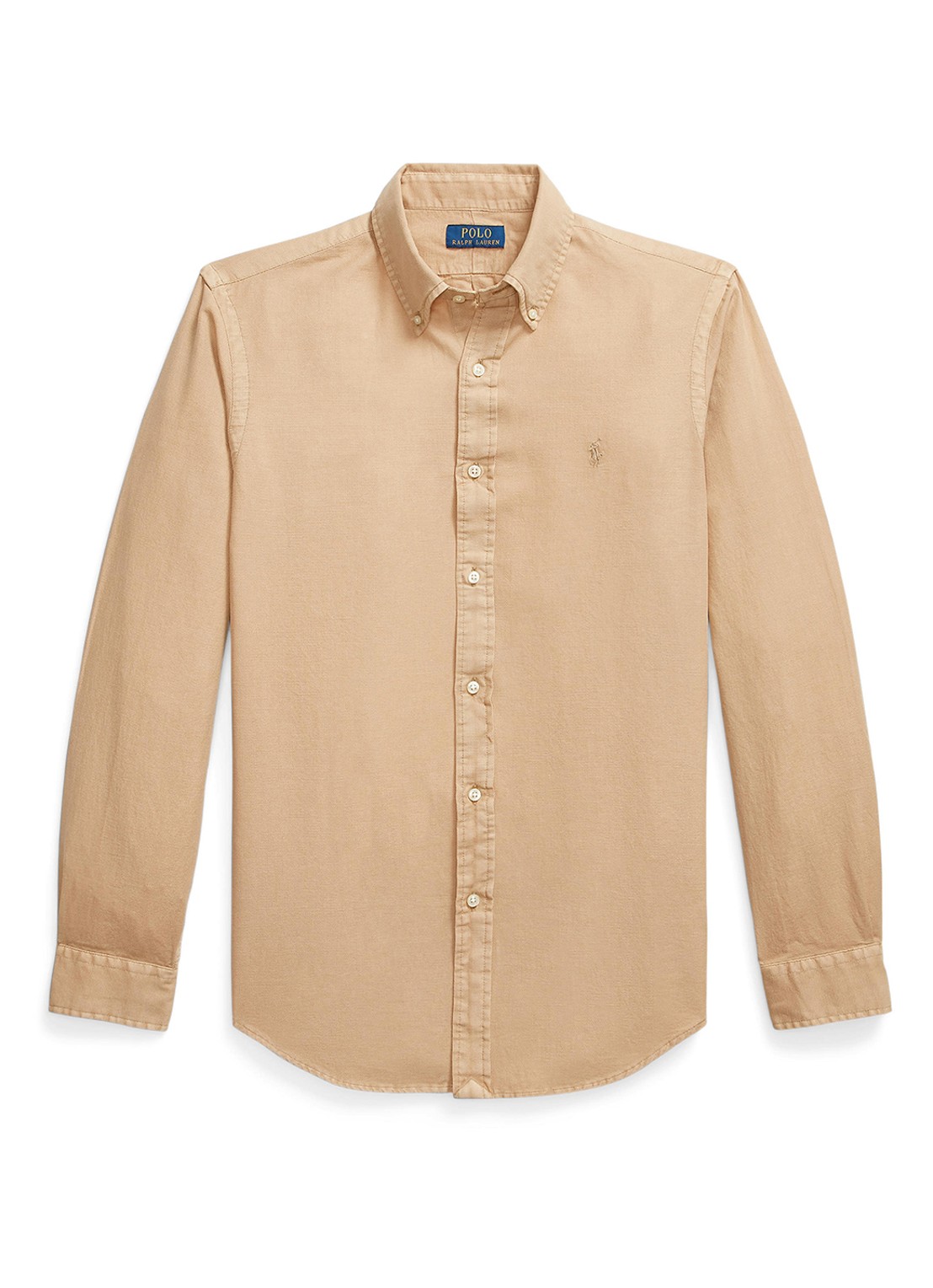 Ralph Lauren Custom fit overhemd met logoborduring - voorkant surrey tan / bruin