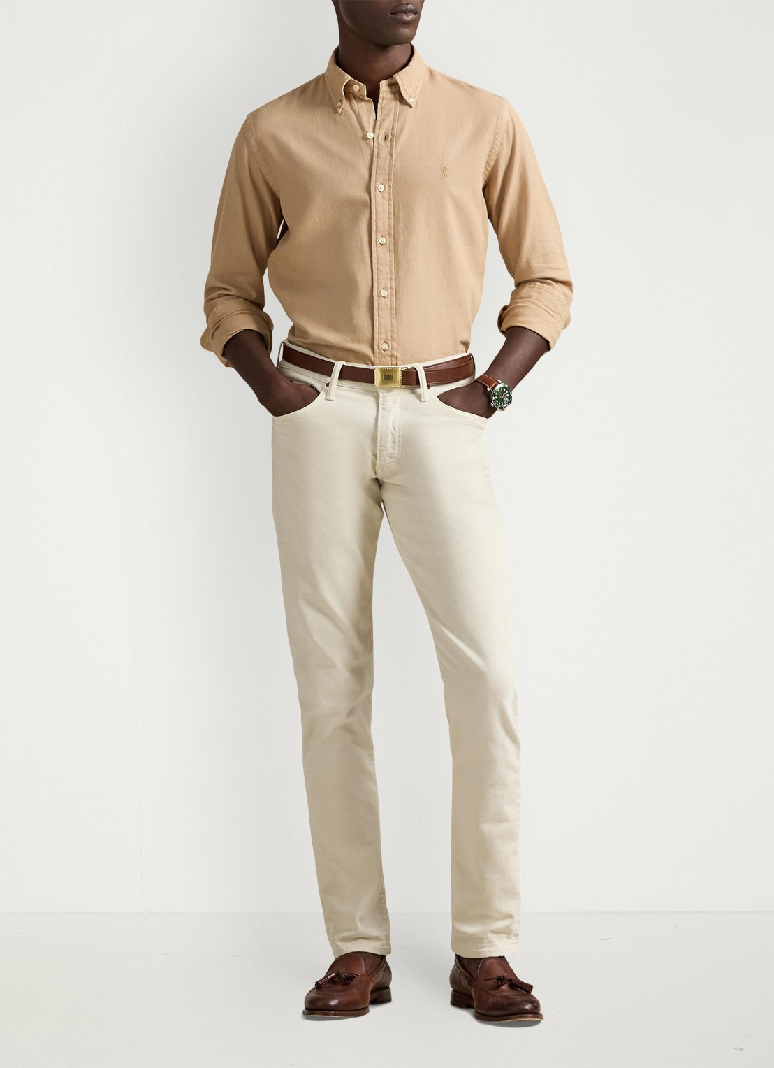 Ralph Lauren Custom fit overhemd met logoborduring - voorkant 2 surrey tan / bruin
