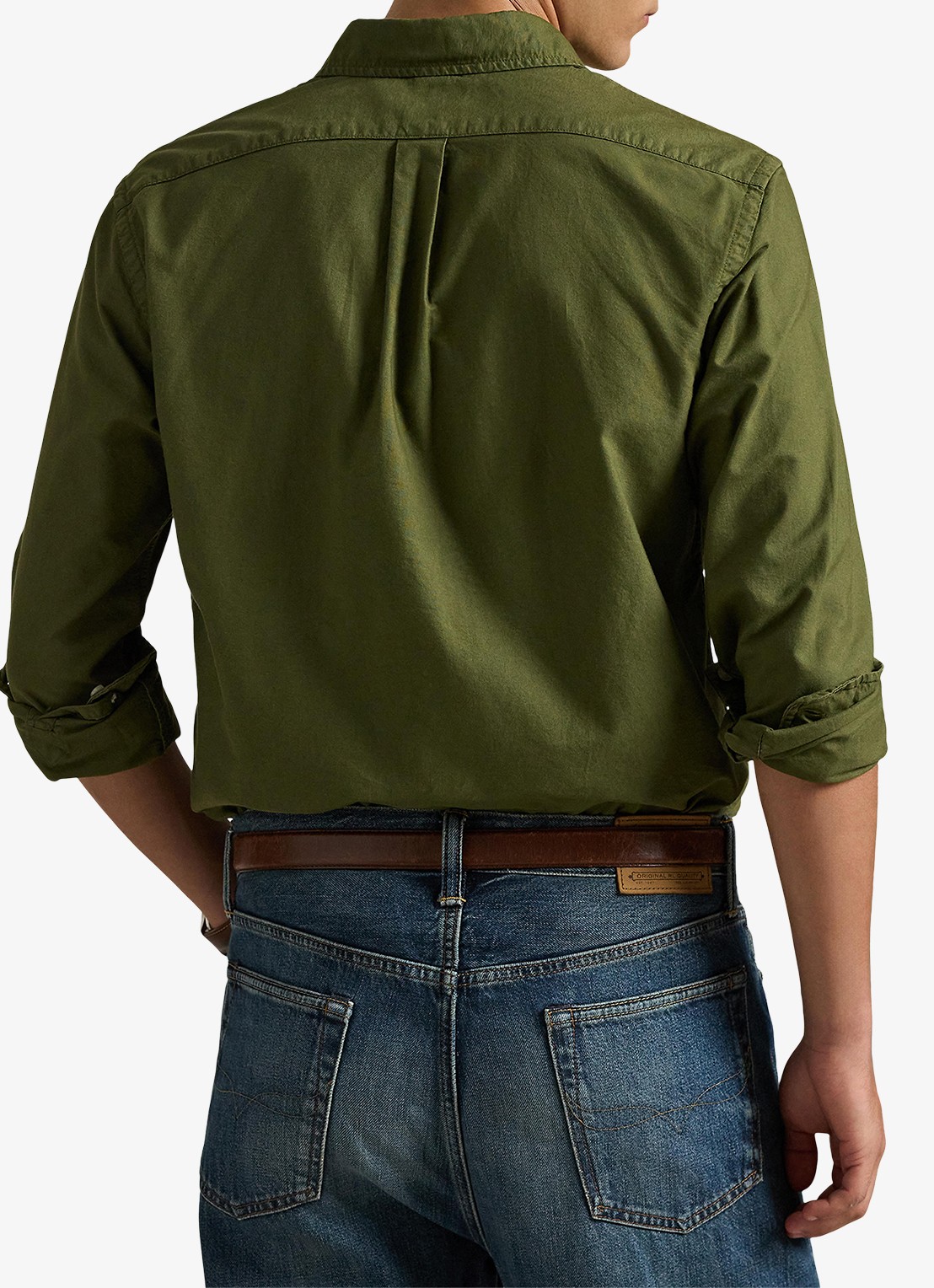 Ralph Lauren Custom fit overhemd met logoborduring - achterkant new olive / olijfgroen