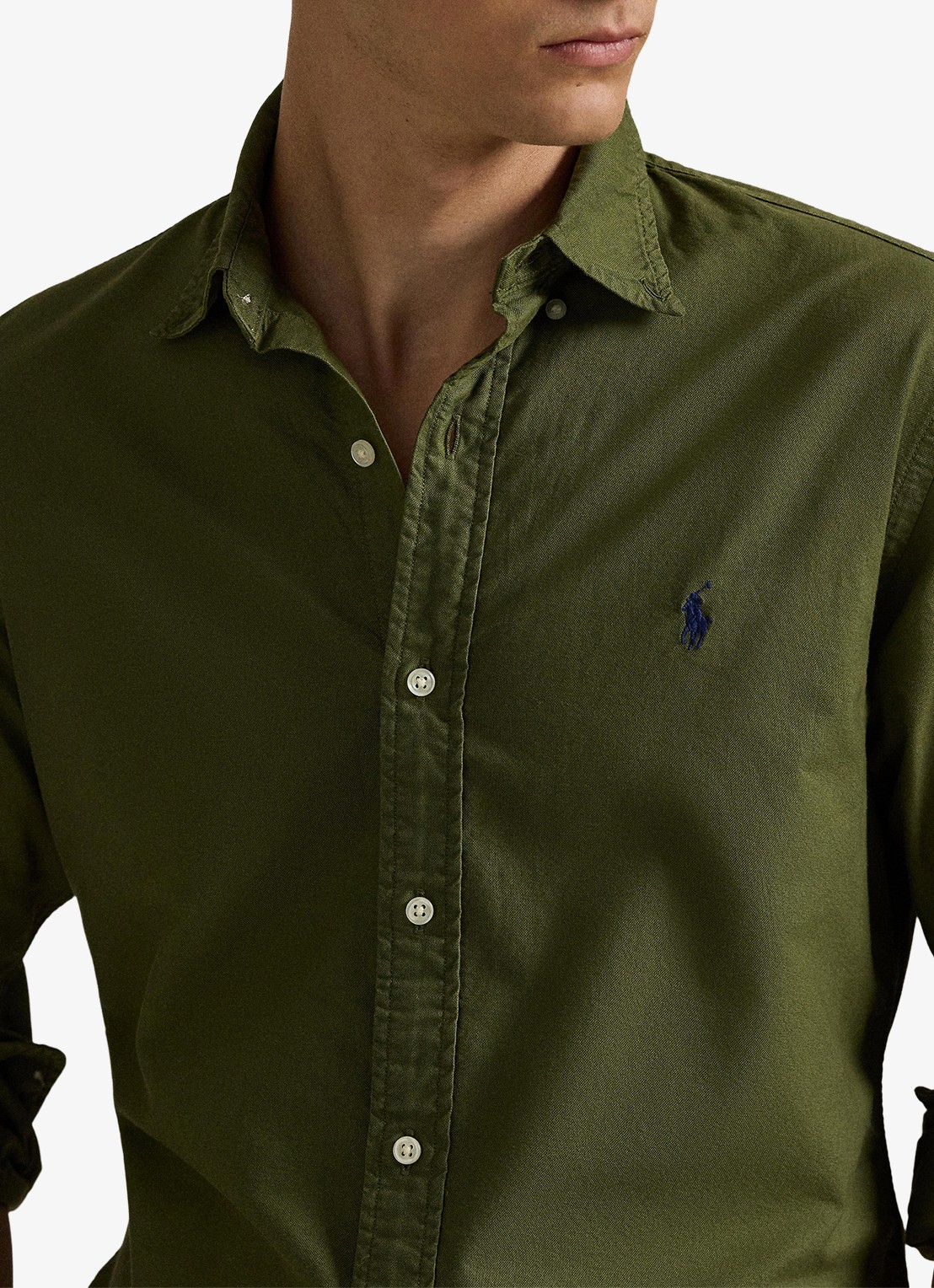 Ralph Lauren Custom fit overhemd met logoborduring - detail 5 new olive / olijfgroen