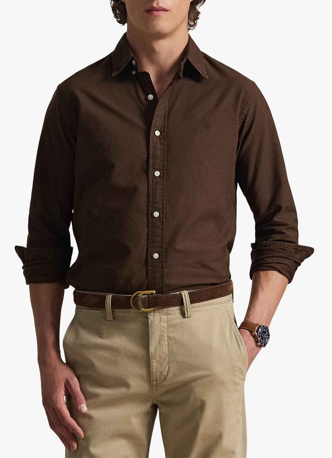 Ralph Lauren Custom fit overhemd met logoborduring - detail 4 nutmeg brown / bruin