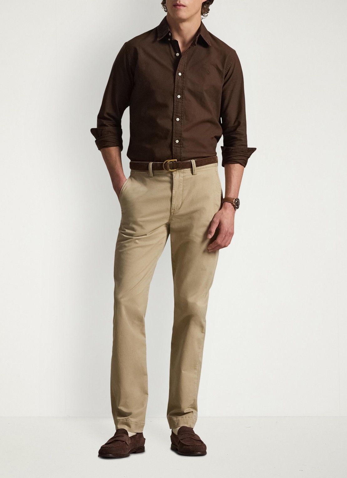 Ralph Lauren Custom fit overhemd met logoborduring - voorkant 3 nutmeg brown / bruin