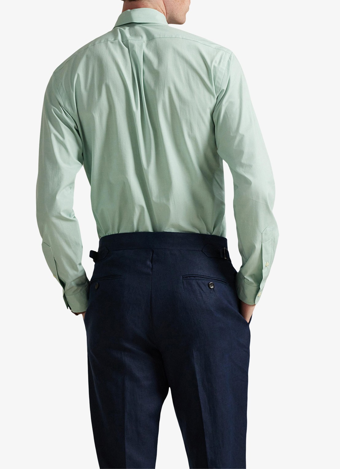 Ralph Lauren Custom fit overhemd met logoborduring - achterkant 3 essex green white / lindegroen