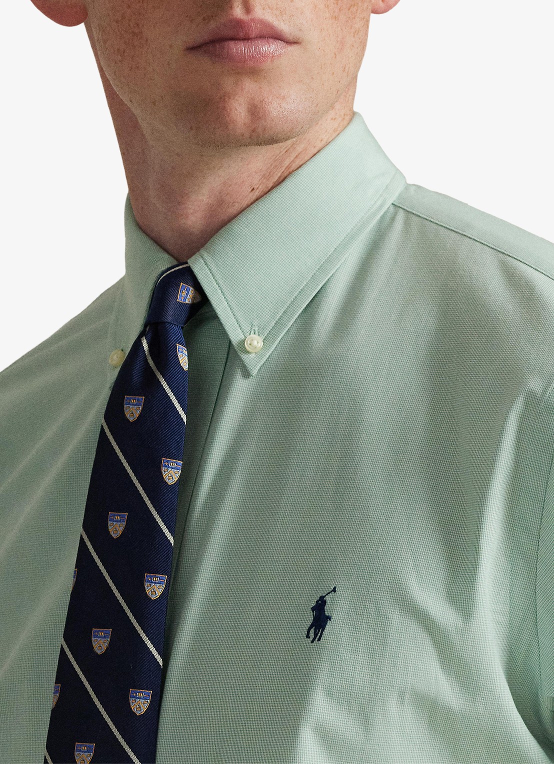 Ralph Lauren Custom fit overhemd met logoborduring - detail 5 essex green white / lindegroen