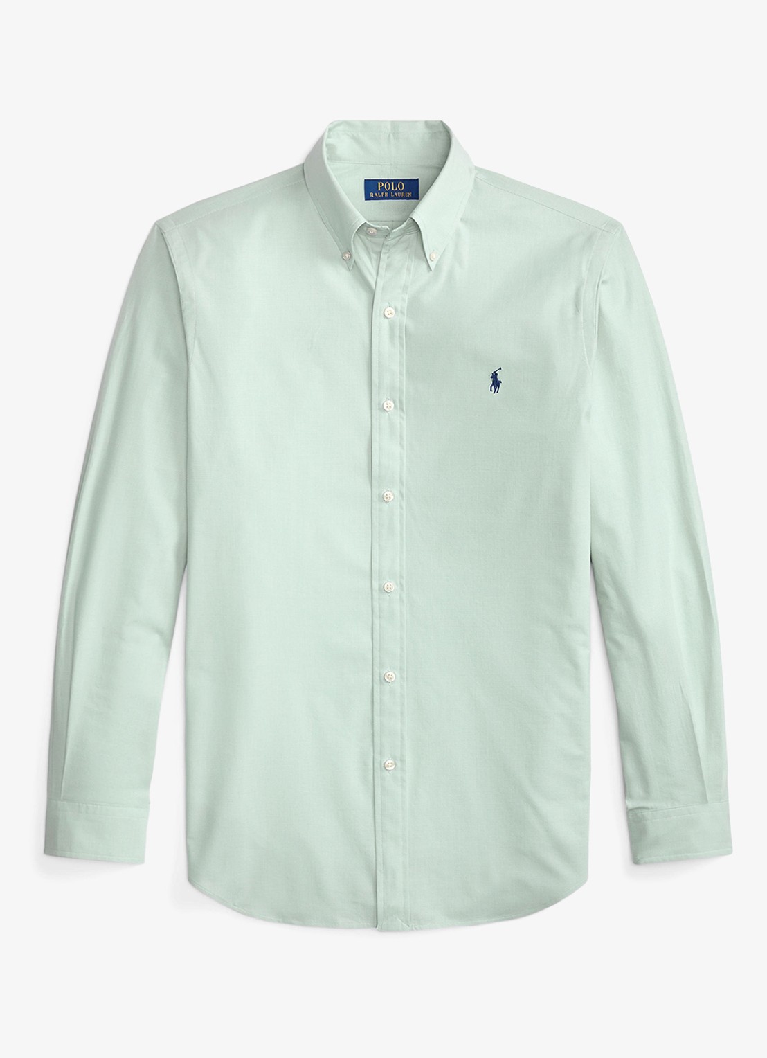 Ralph Lauren Custom fit overhemd met logoborduring - voorkant essex green white / lindegroen