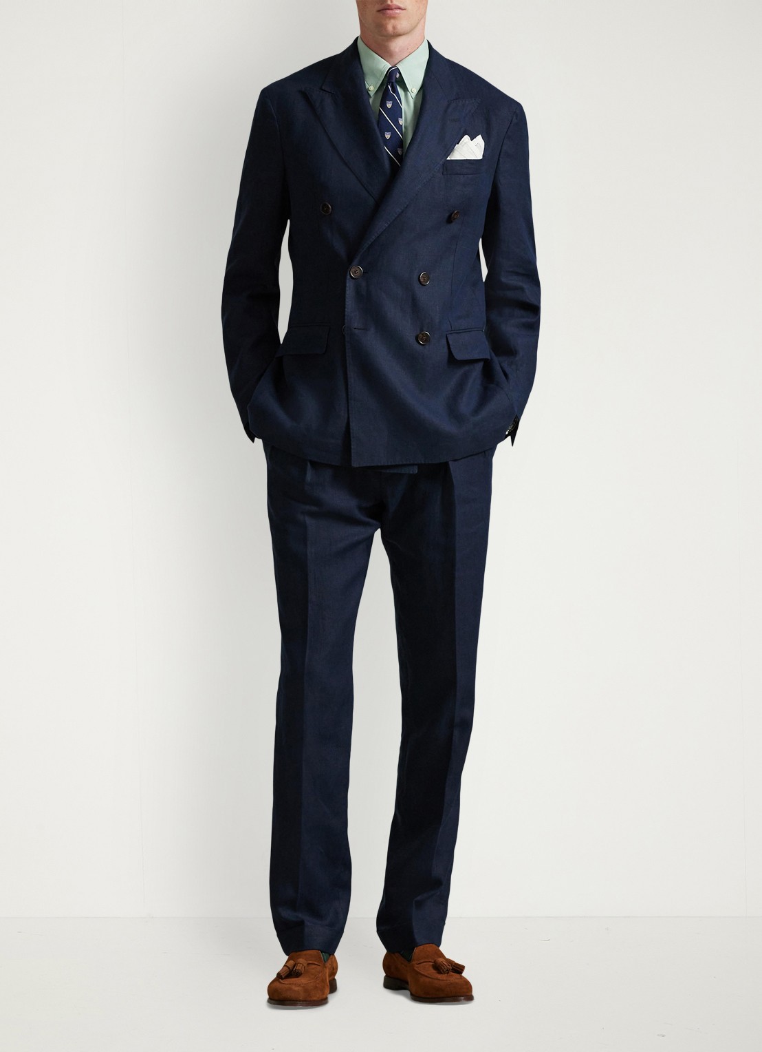 Ralph Lauren Custom fit overhemd met logoborduring - voorkant 2 essex green white / lindegroen