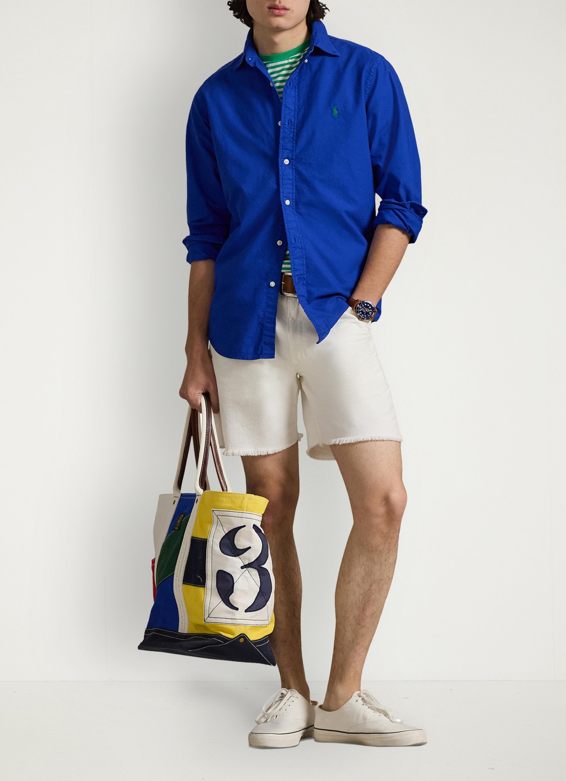 Ralph Lauren Custom fit overhemd met logoborduring - voorkant 2 pacific royal