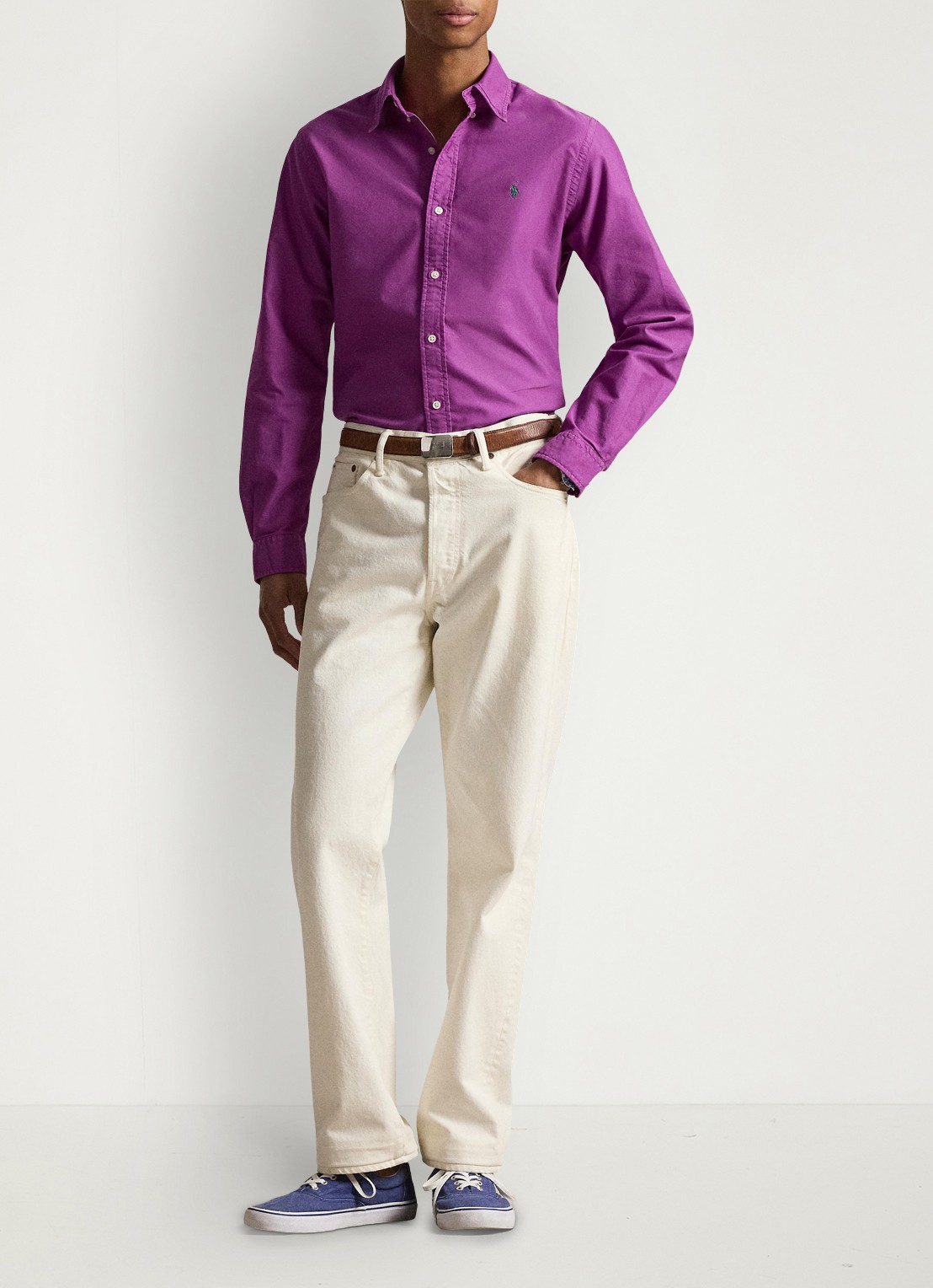 Ralph Lauren Custom fit overhemd met logoborduring - voorkant 2 purple dawn