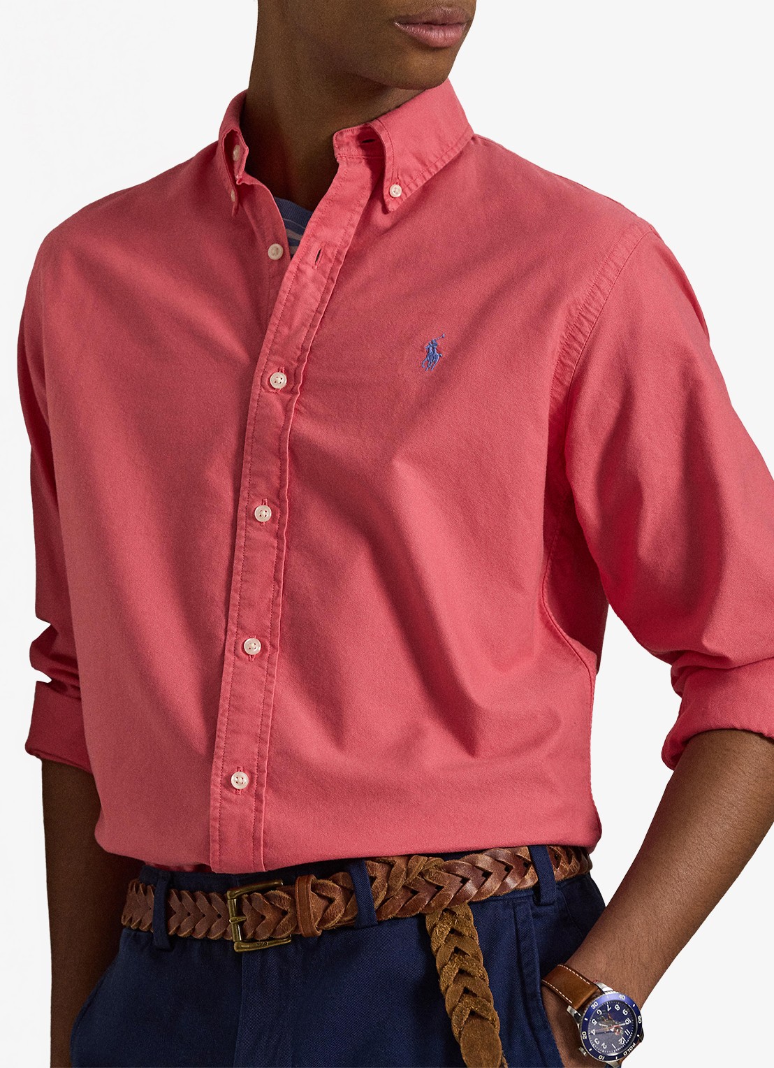 Ralph Lauren Custom fit overhemd met logoborduring - detail 6 pale red