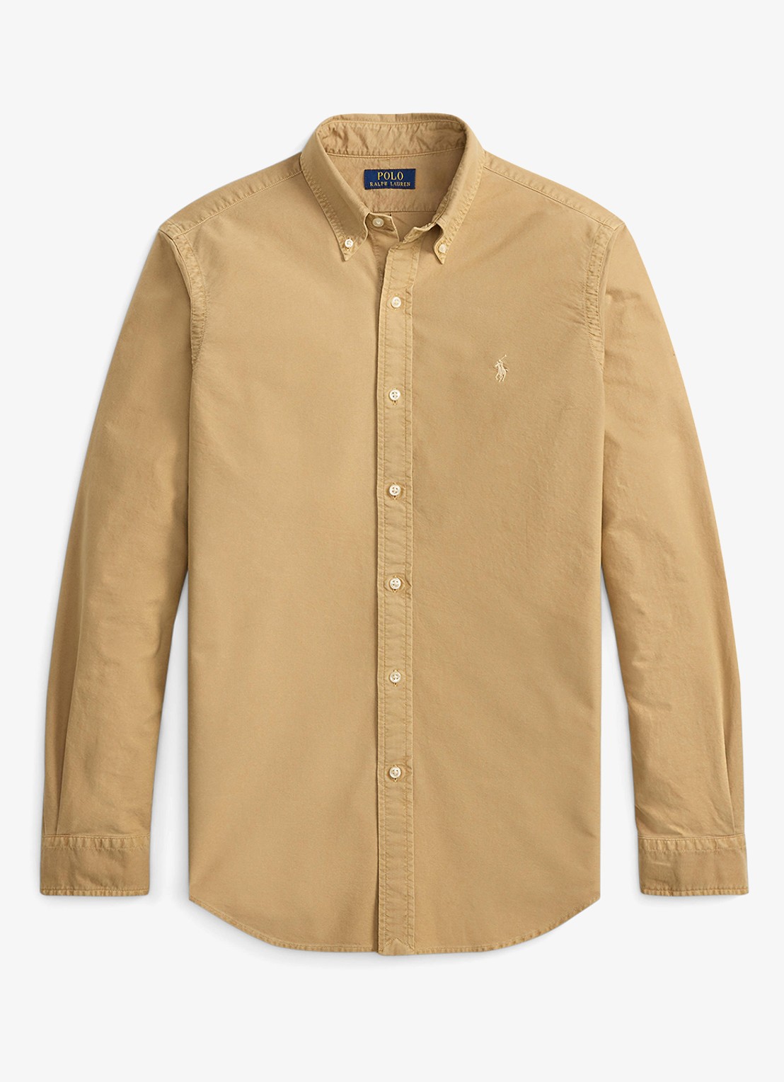 Ralph Lauren Custom fit overhemd met logoborduring - voorkant cafe tan