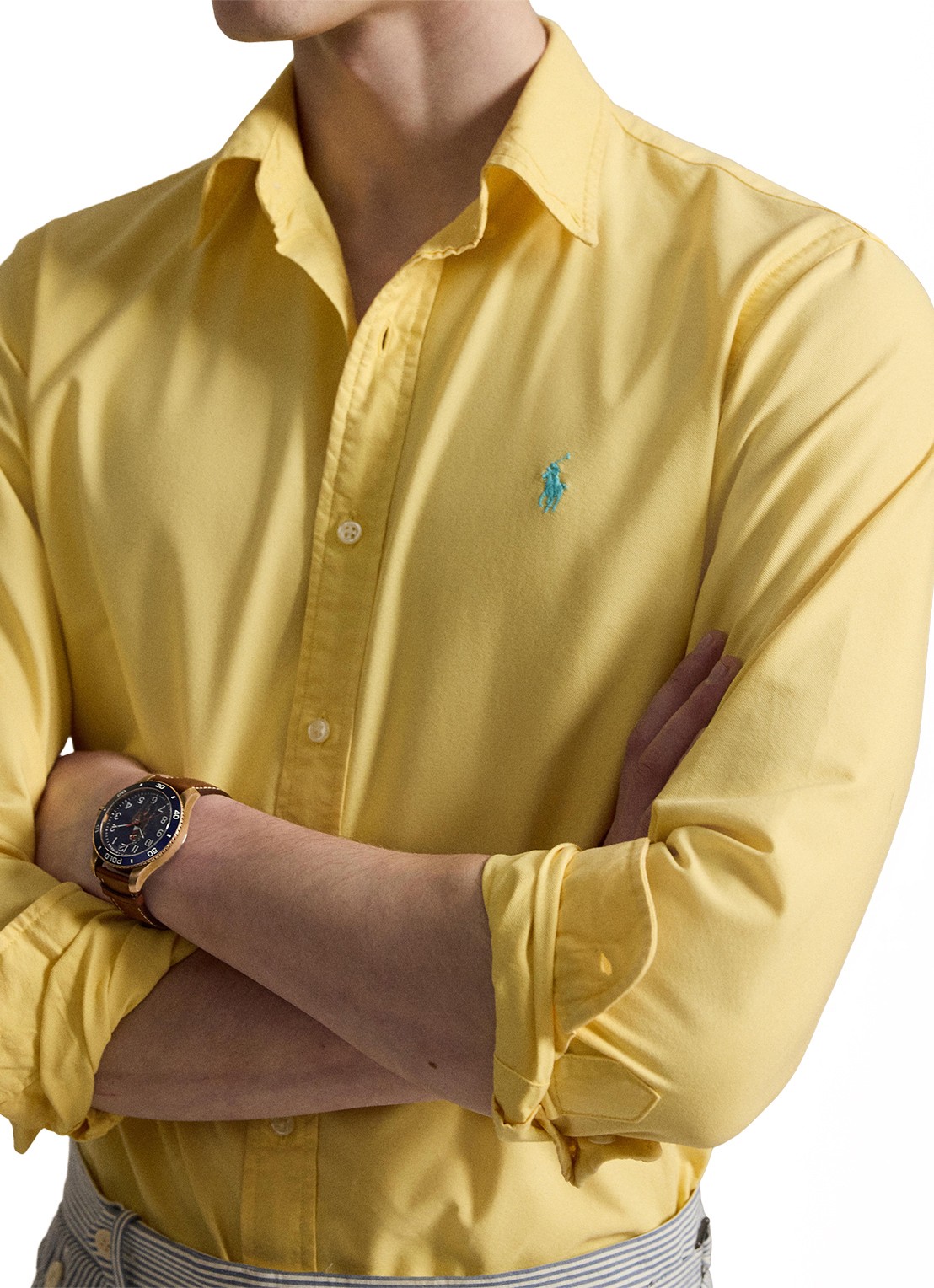 Ralph Lauren Custom fit overhemd met logoborduring - detail 4 corn yellow