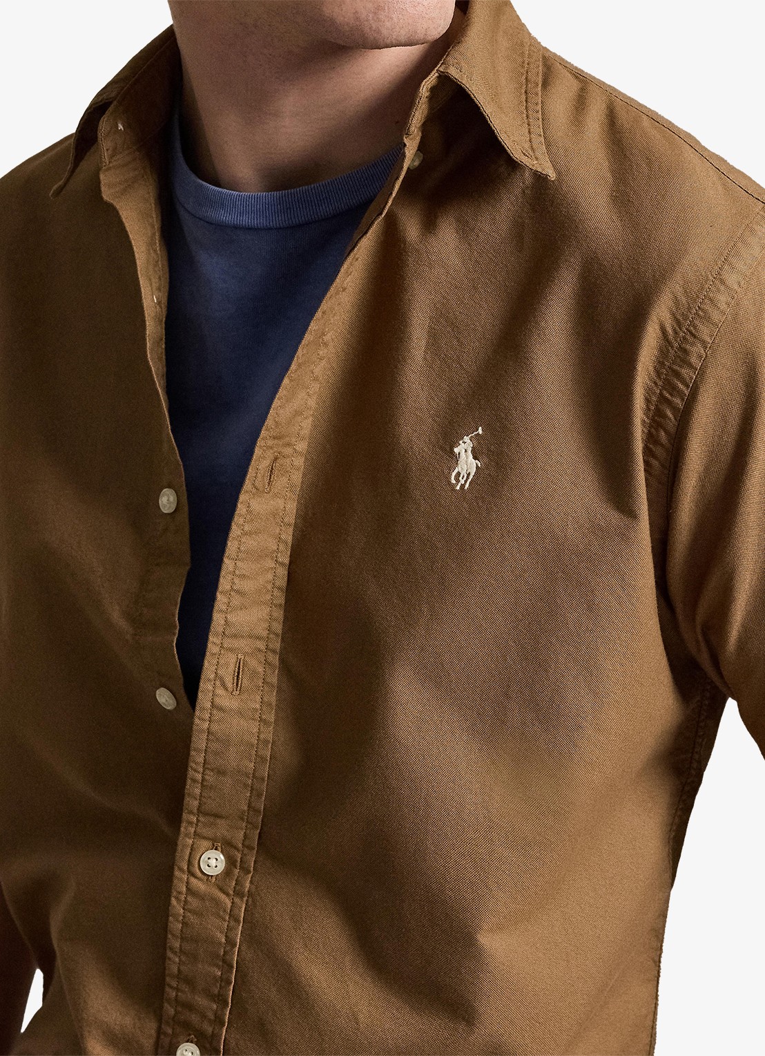 Ralph Lauren Custom fit overhemd met logoborduring - detail 2 rl brown