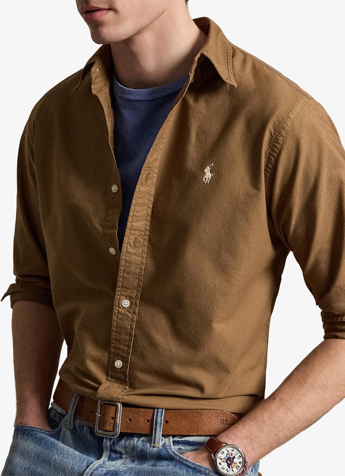 Ralph Lauren Custom fit overhemd met logoborduring - detail 3 rl brown