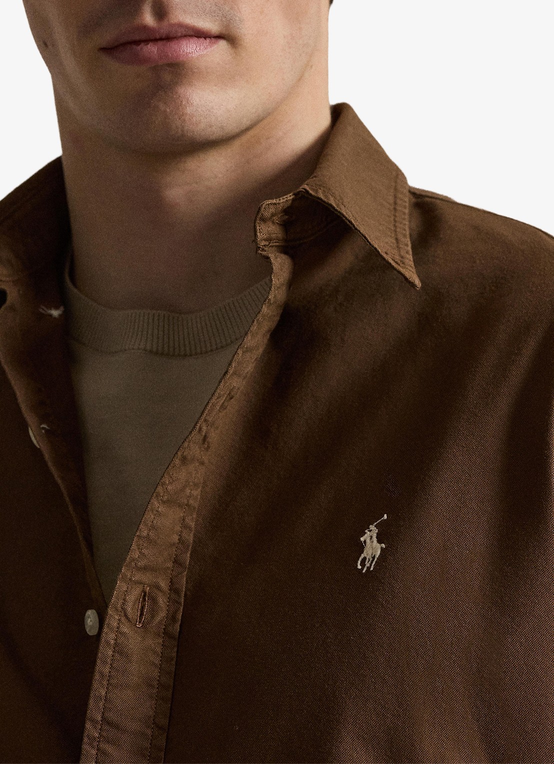 Ralph Lauren Custom fit overhemd met logoborduring - detail 5 chestnut / lichtbruin