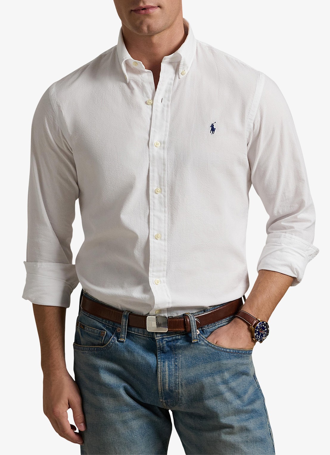 Ralph Lauren Custom fit overhemd met logoborduring - detail 3 white / wit