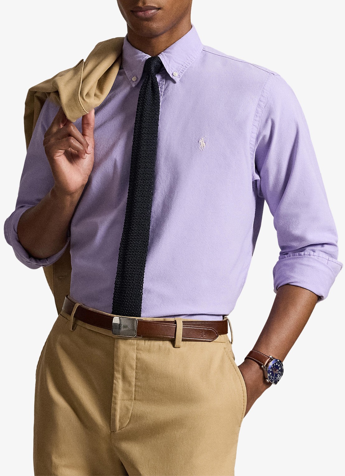 Ralph Lauren Custom fit overhemd met logoborduring - voorkant 3 powder purple-2ypd