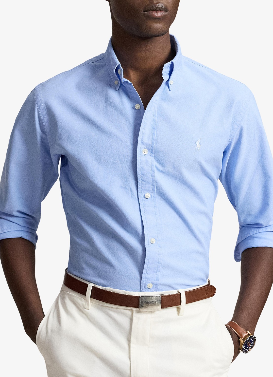 Ralph Lauren Custom fit overhemd met logoborduring - voorkant 2 austin blue white-zx2u