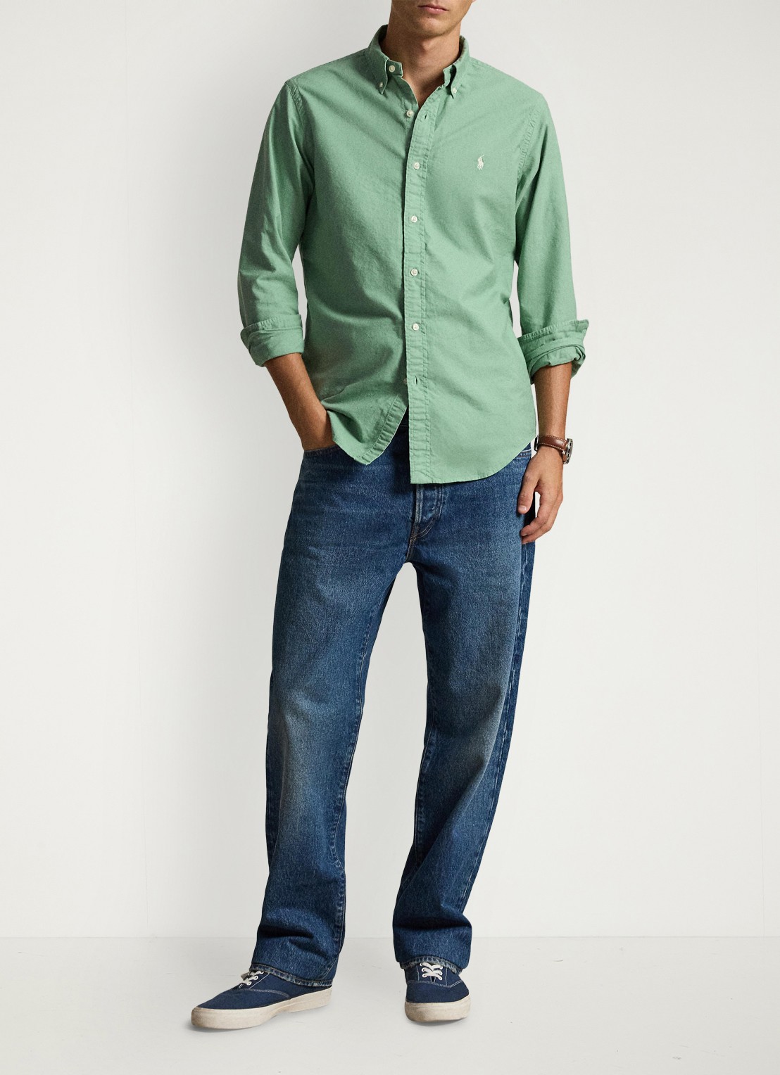 Ralph Lauren Custom fit overhemd met logoborduring - detail 4 faded mint-31r6