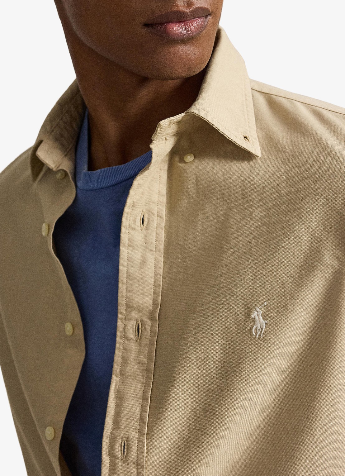 Ralph Lauren Custom fit overhemd met logoborduring - detail 5 dune tan-33g2