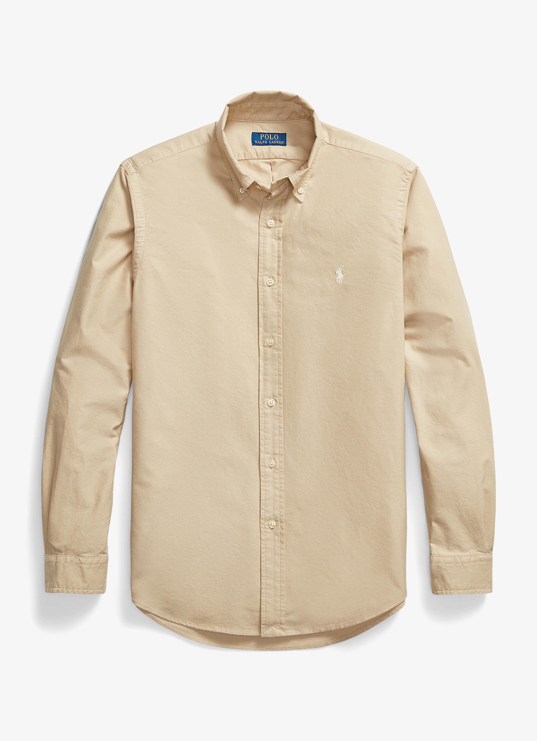 Ralph Lauren Custom fit overhemd met logoborduring - voorkant dune tan-33g2