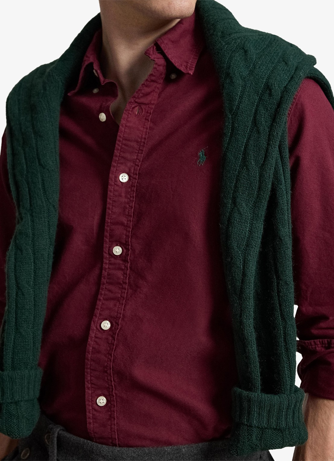 Ralph Lauren Custom fit overhemd met logoborduring - detail 3 classic wine / wijnrood