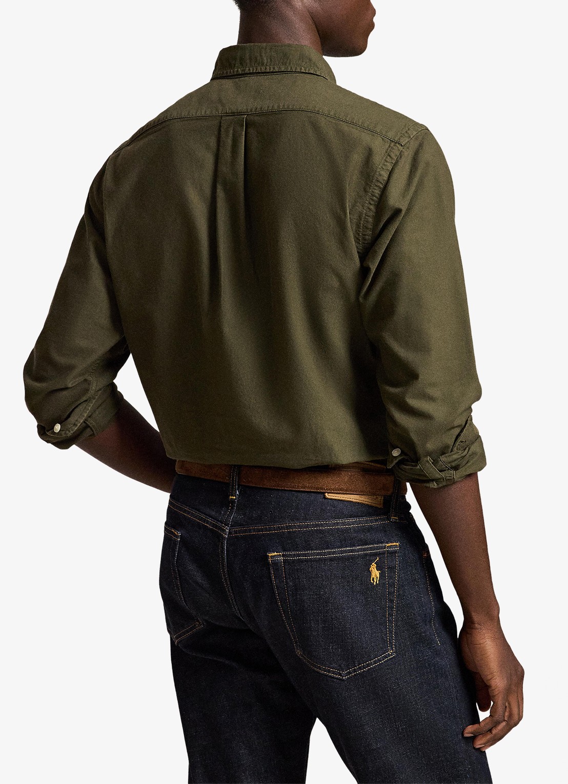 Ralph Lauren Custom fit overhemd met logoborduring - achterkant 3 company olive / olijfgroen