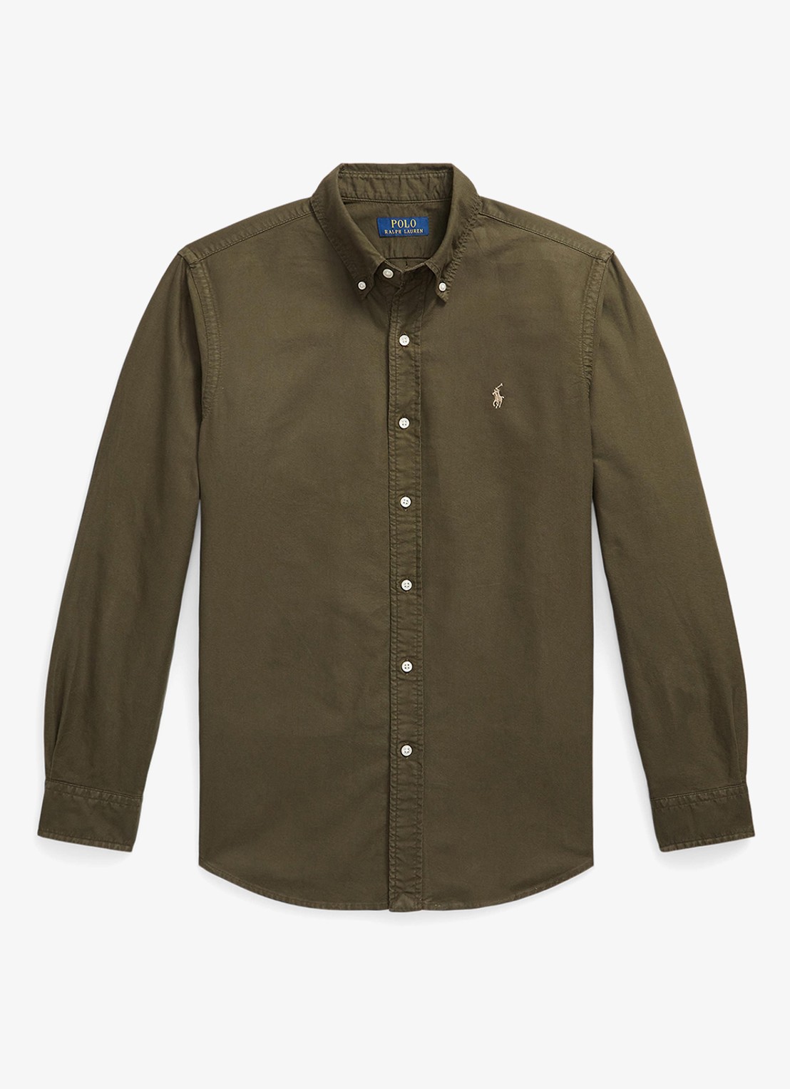 Ralph Lauren Custom fit overhemd met logoborduring - voorkant company olive / olijfgroen