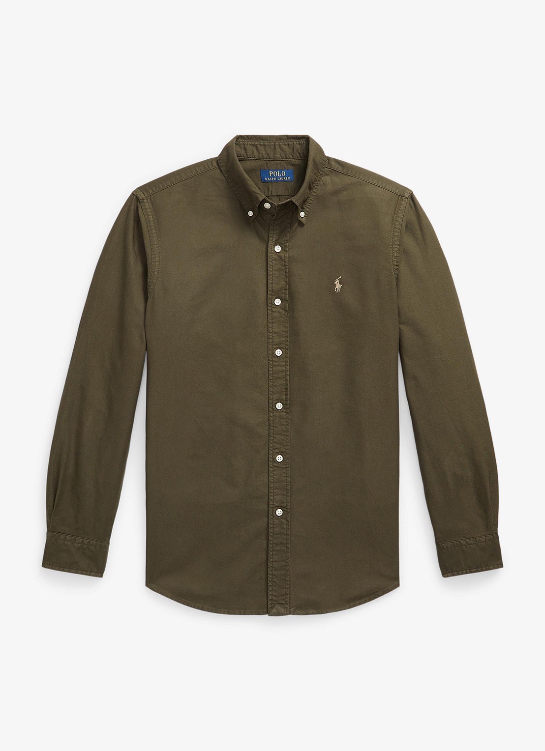 Ralph Lauren Custom fit overhemd met logoborduring - voorkant 4 company olive / olijfgroen