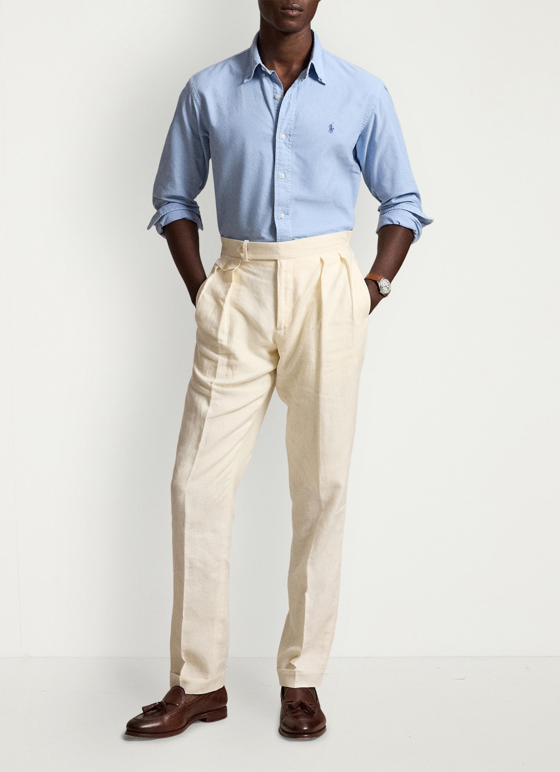 Ralph Lauren Custom fit overhemd met logoborduring - detail chambray blue / blauw