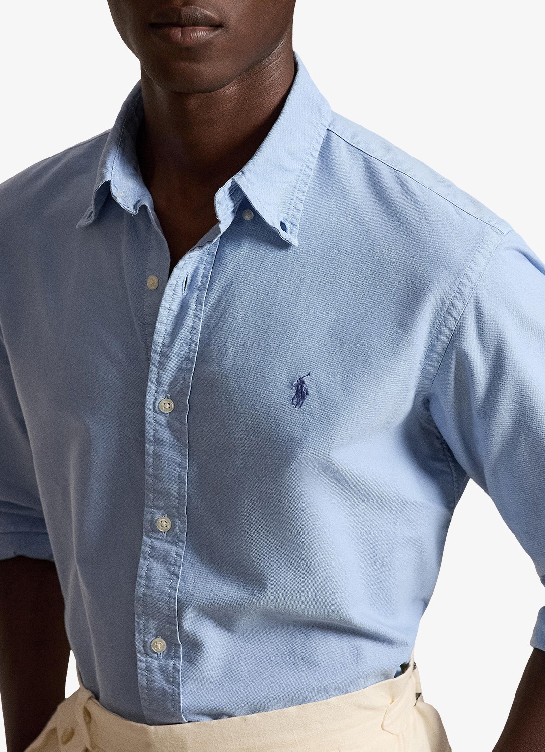 Ralph Lauren Custom fit overhemd met logoborduring - detail 2 chambray blue / blauw