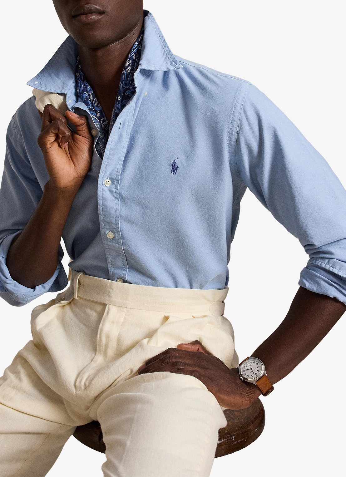 Ralph Lauren Custom fit overhemd met logoborduring - voorkant 5 chambray blue / blauw