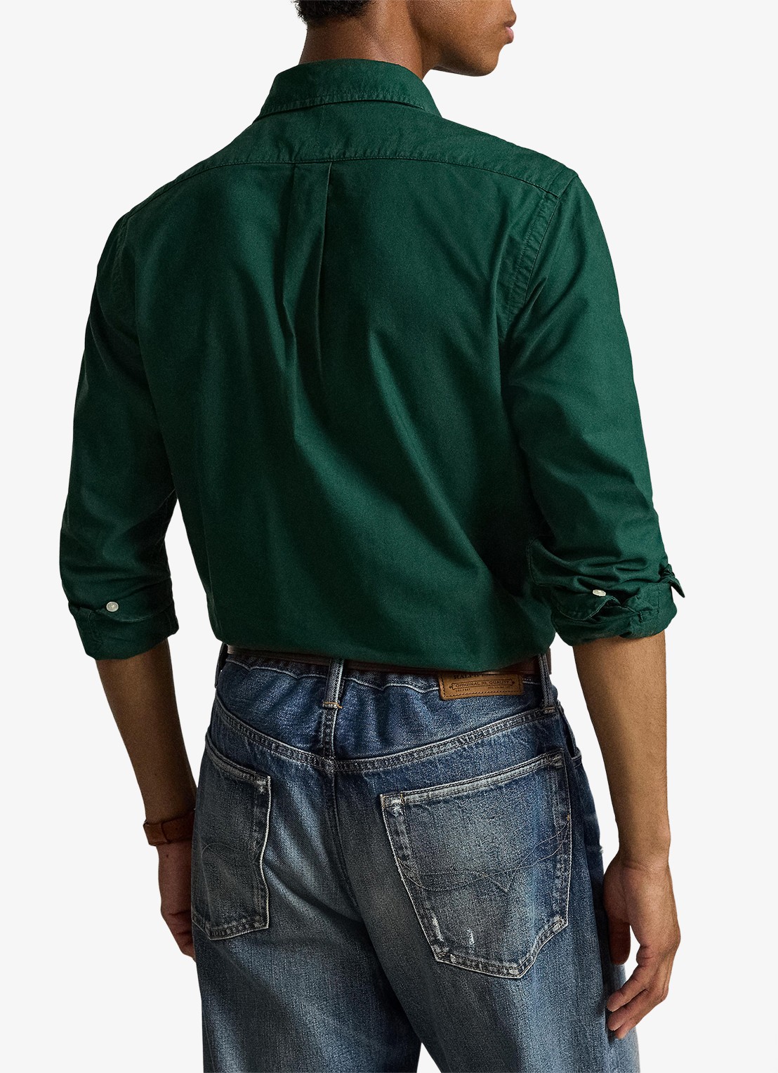 Ralph Lauren Custom fit overhemd met logoborduring - achterkant 5 moss agate / donkergroen