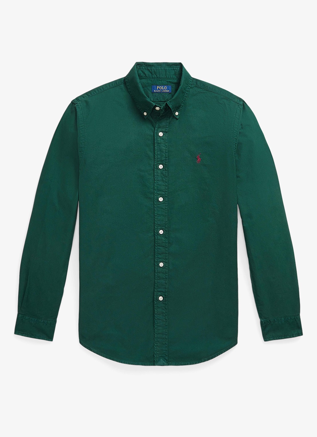 Ralph Lauren Custom fit overhemd met logoborduring - voorkant moss agate / donkergroen