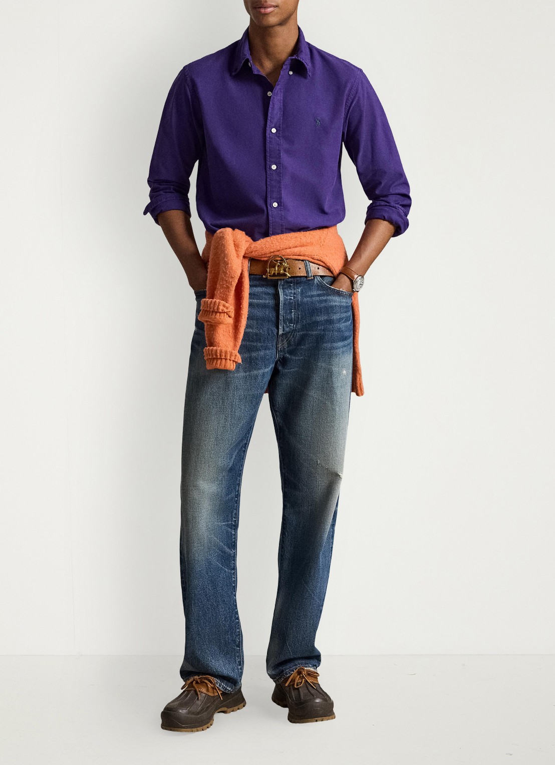 Ralph Lauren Custom fit overhemd met logoborduring - detail medieval purple / paars