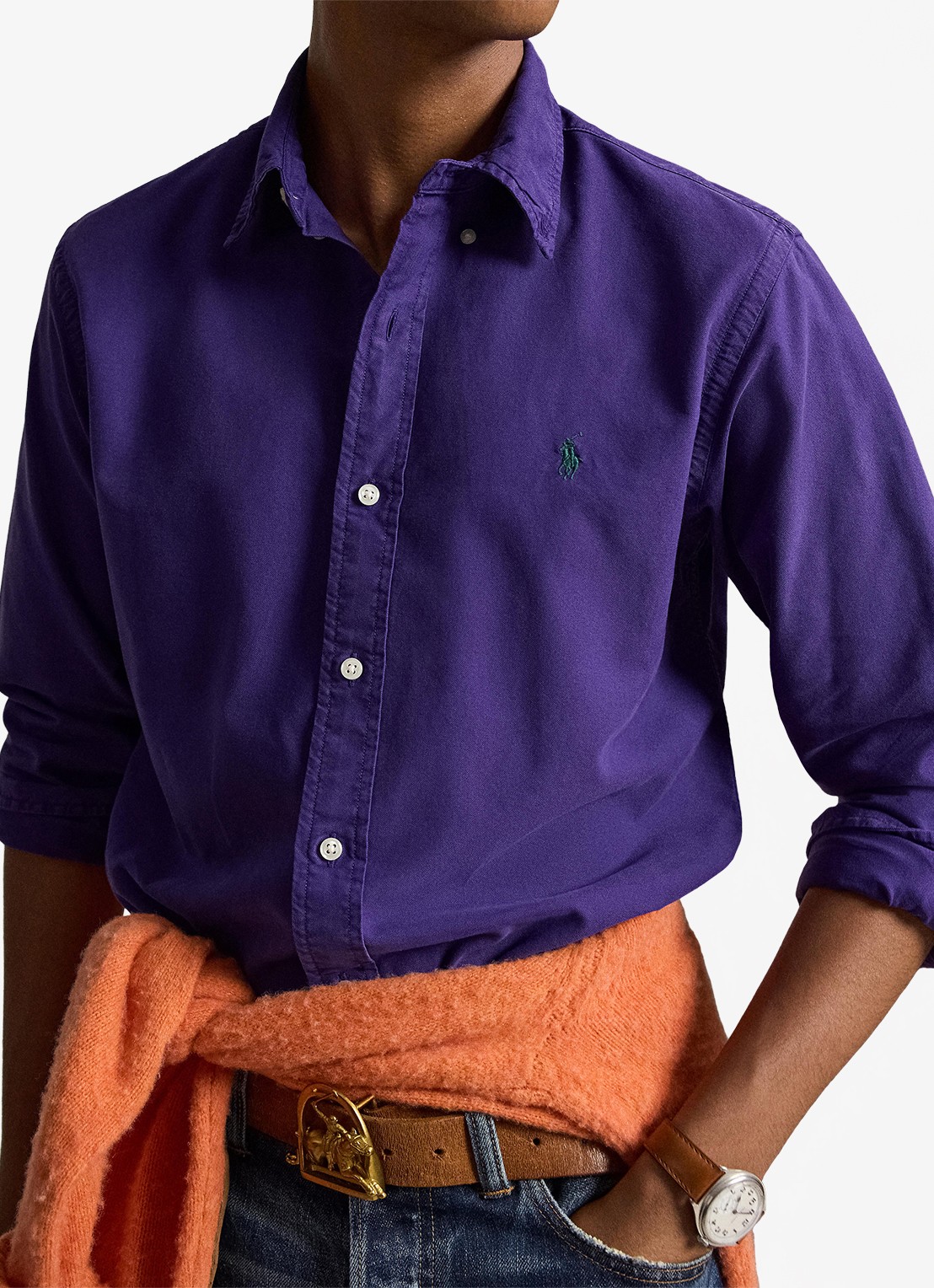 Ralph Lauren Custom fit overhemd met logoborduring - detail 2 medieval purple / paars