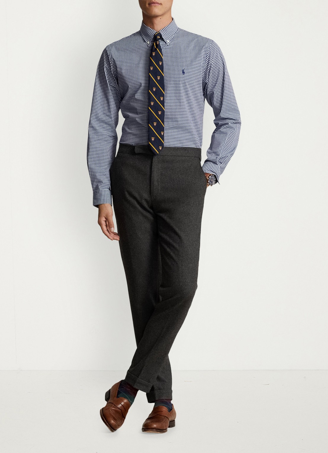 Ralph Lauren Custom fit overhemd met ruitdessin en logoborduring - detail 2 navy/white / donkerblauw