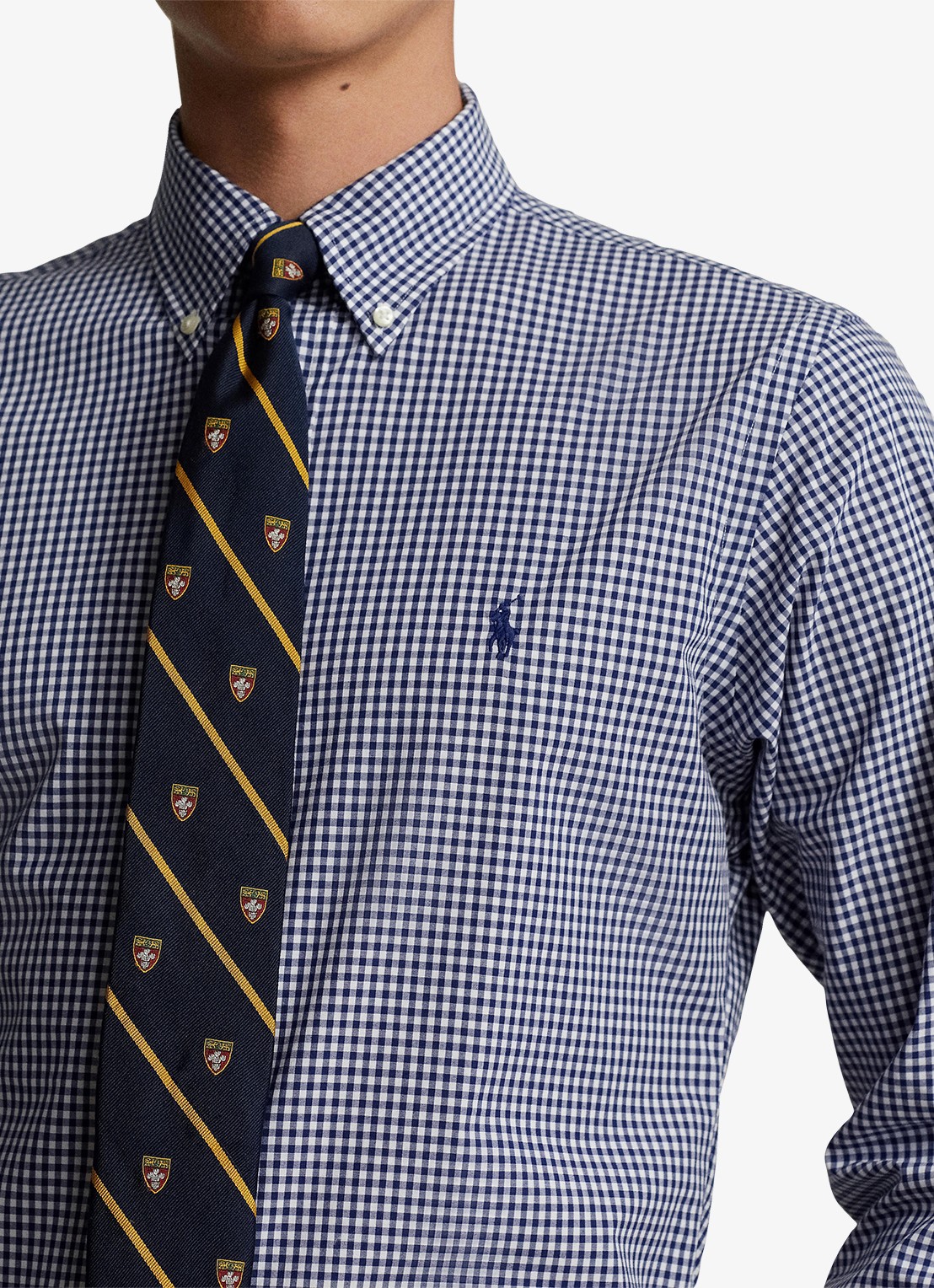 Ralph Lauren Custom fit overhemd met ruitdessin en logoborduring - detail 3 navy/white / donkerblauw