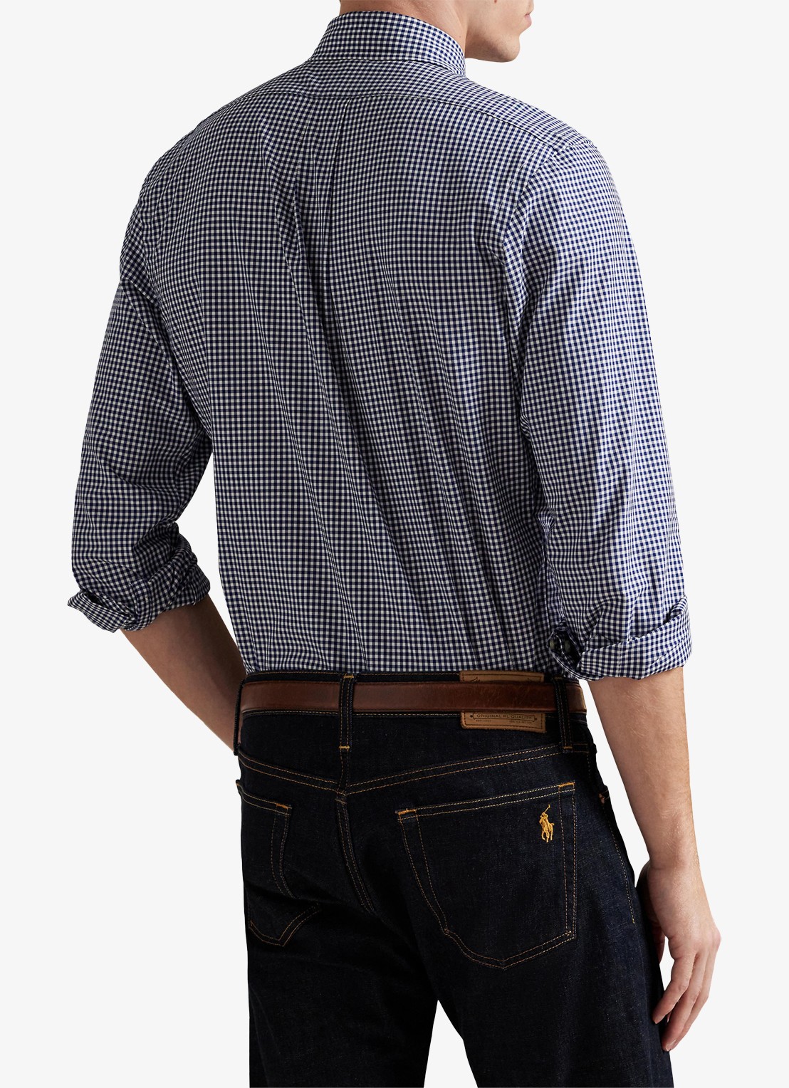 Ralph Lauren Custom fit overhemd met ruitdessin en logoborduring - achterkant 5 newport navy white / donkerblauw