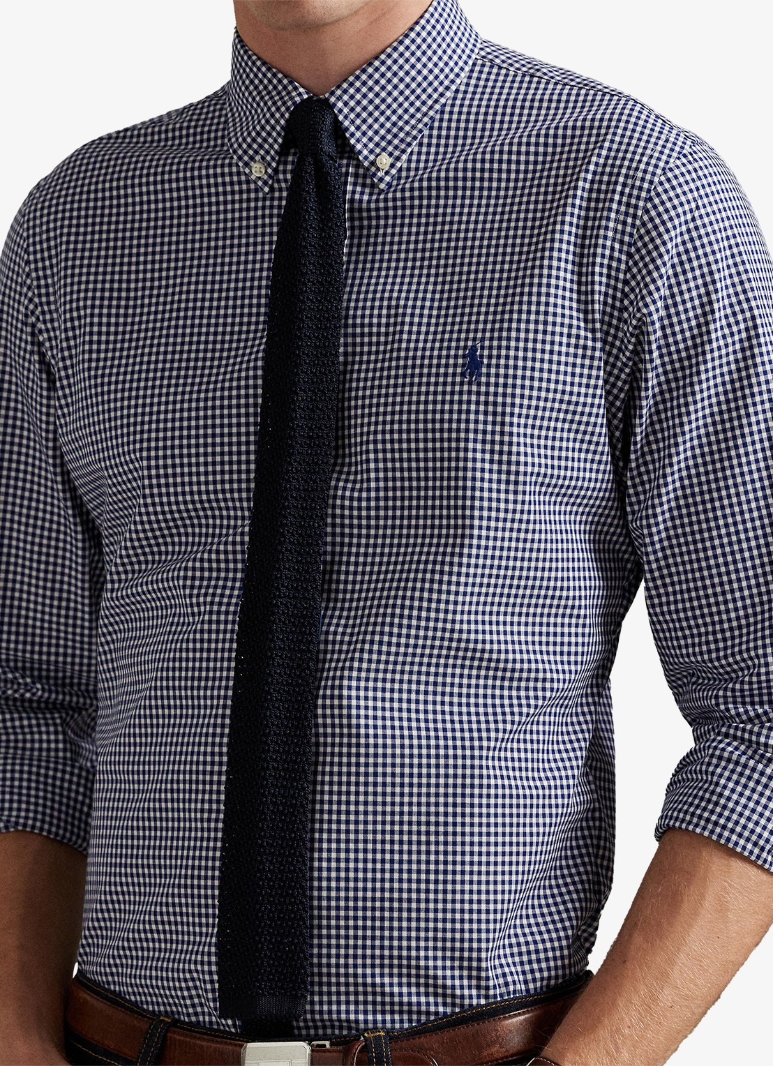 Ralph Lauren Custom fit overhemd met ruitdessin en logoborduring - detail 4 newport navy white / donkerblauw