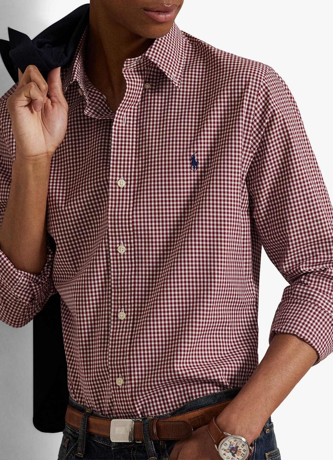 Ralph Lauren Custom fit overhemd met ruitdessin en logoborduring - detail 4 classic wine white / wijnrood