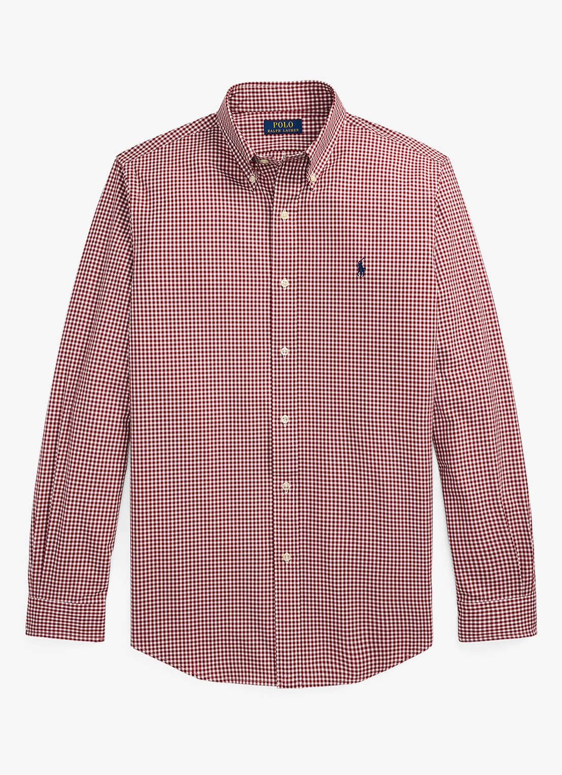 Ralph Lauren Custom fit overhemd met ruitdessin en logoborduring - voorkant classic wine white / wijnrood