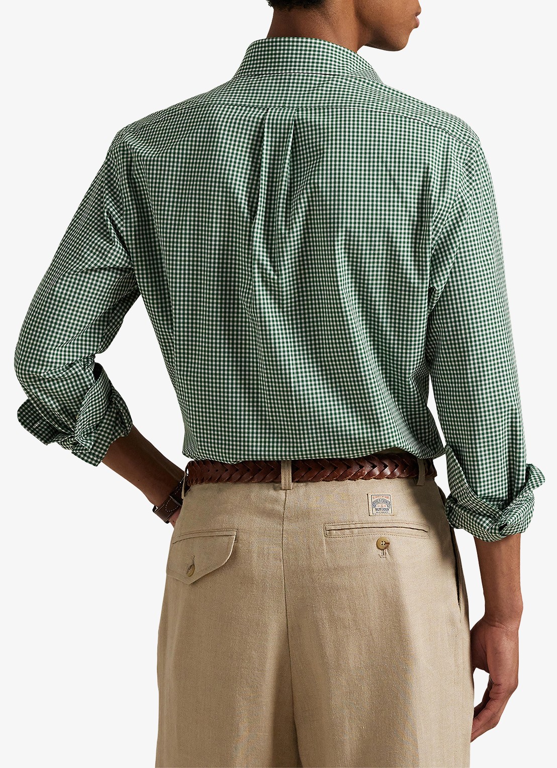 Ralph Lauren Custom fit overhemd met ruitdessin en logoborduring - achterkant 5 new forest white / groen