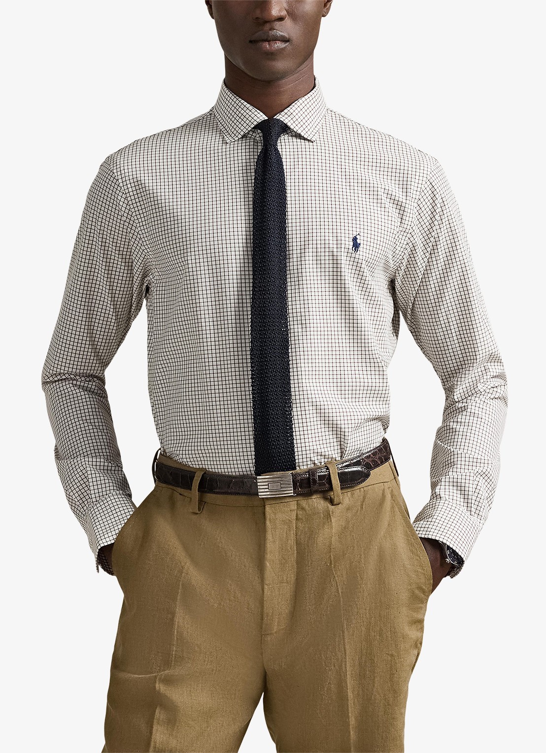 Ralph Lauren Custom fit overhemd met ruitdessin en logoborduring - detail 2 white chocolate brown / bruin