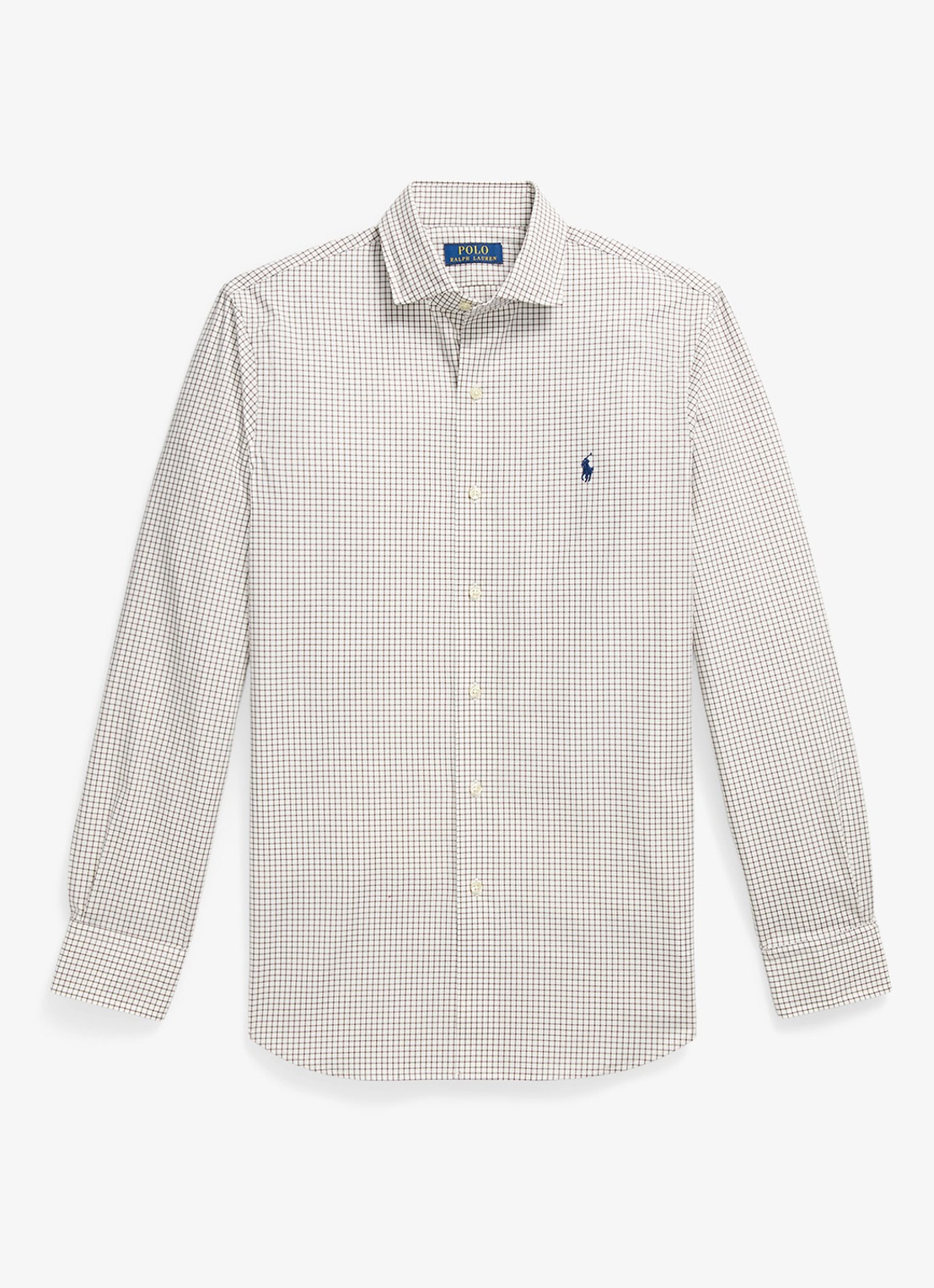 Ralph Lauren Custom fit overhemd met ruitdessin en logoborduring - voorkant 3 white chocolate brown / bruin